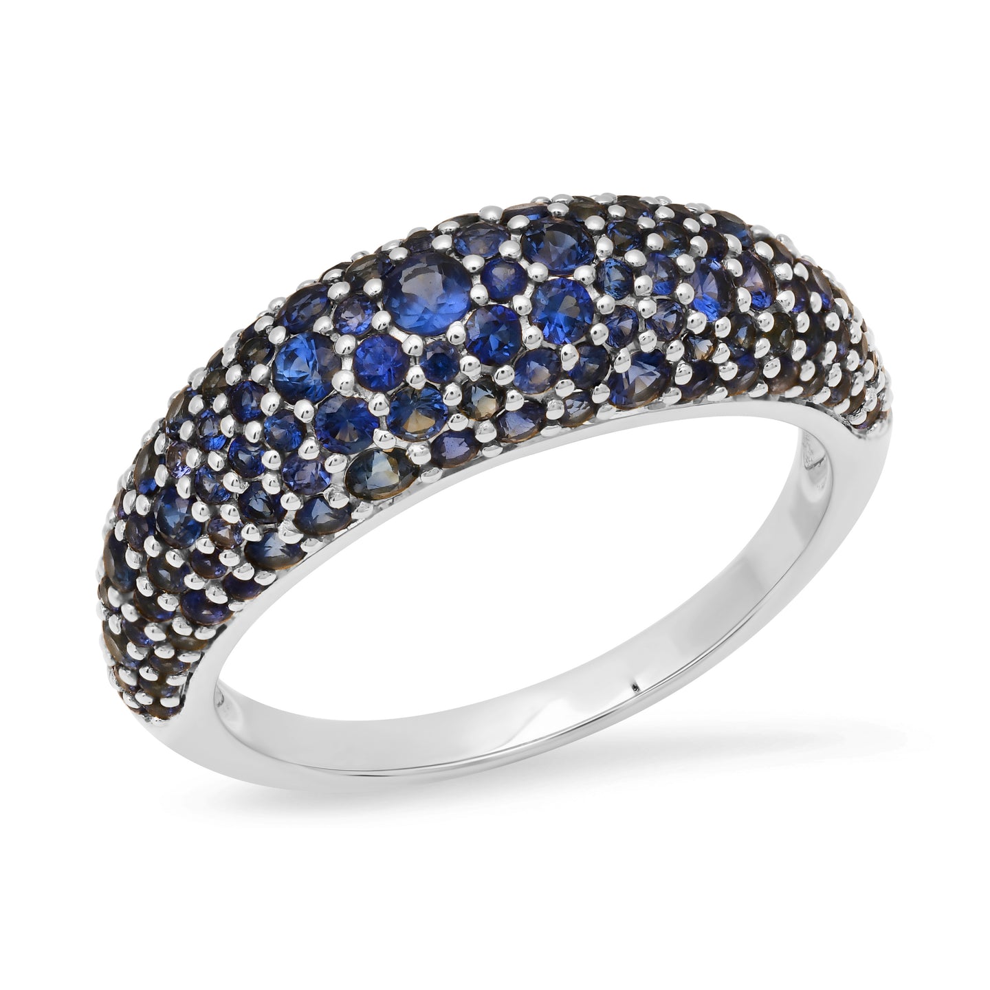 14k White Gold Blue Sapphire Crescent Domed Ring
